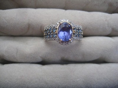 Schmuck Ring  1 Tansanit AAA, Dia.,  Safire, 585 GG von IV Harry Ivens