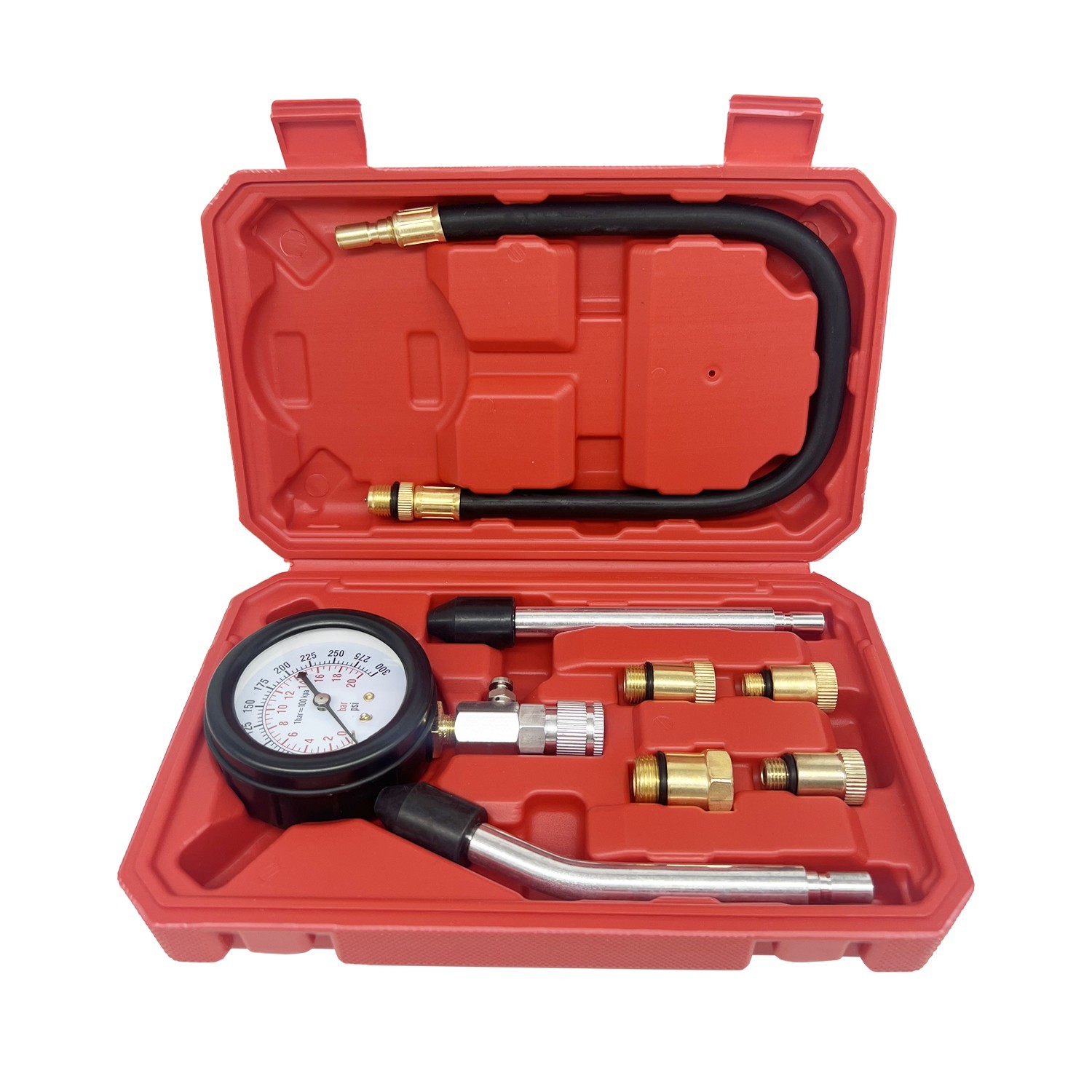 Testeur compression essence universel avec cadran double lecture et raccords rapides