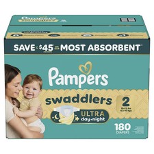 Pampers Swaddlers Ultra Size 2 Diapers 180 Ct Day Night Overnight Baby