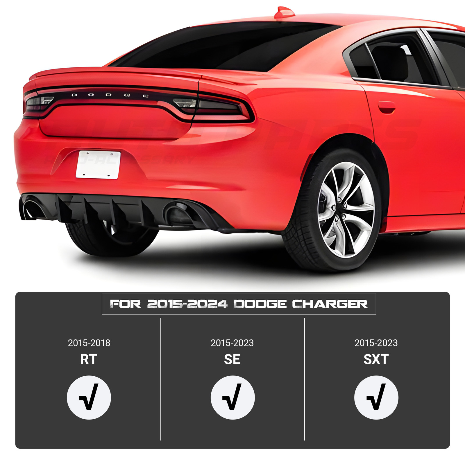 For Dodge Charger R/T SE SXT 2015-2023 Rear Bumper Diffuser Lip Gloss Black ABS