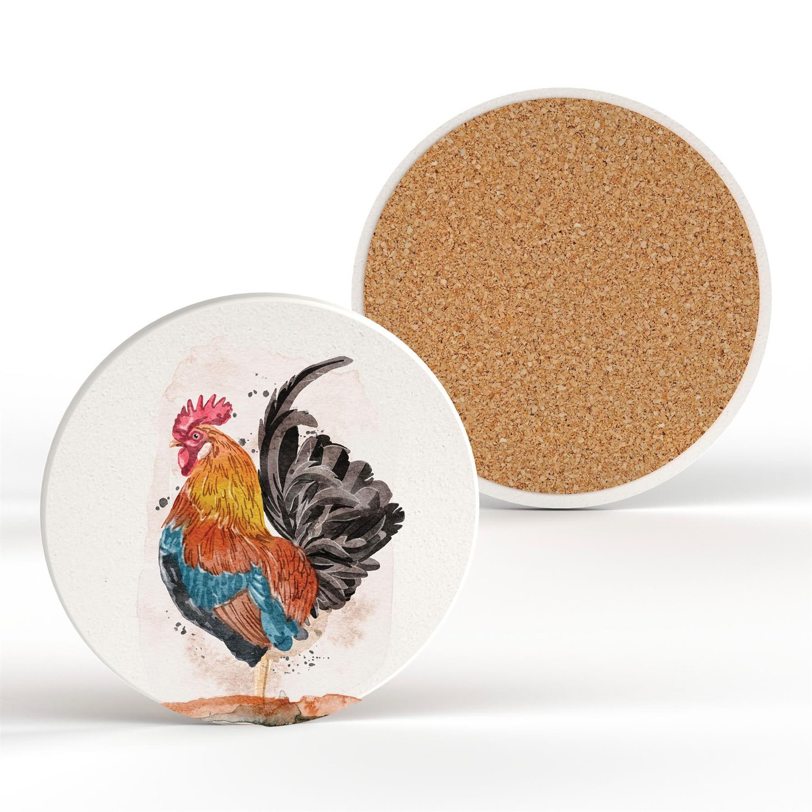 Cockeral Watercolour Artwork Decorative Ceramic Round Coaster