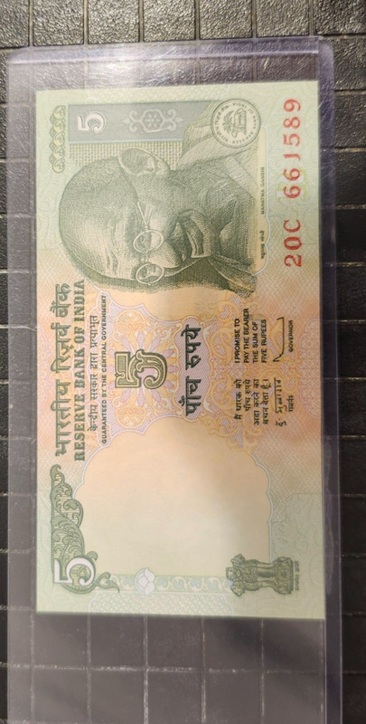 INDIA 5 RUPEE BANKNOTE CURRENCY 2011.ND FARMER & TRACTOR MAHATMA GANDHI -GEM UNC