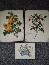 3x Floral Design Resin Wall Plaque (Past Times) - Roses and Flowers - VGC