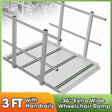 3FT Wheelchair Ramp with Handrails 36" Extra Wide Aluminum Threshold Ramp Silver