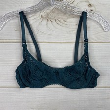 Vintage Maidenform Bra 34B Lace Arabesque Green Underwire USA Union Made Bow