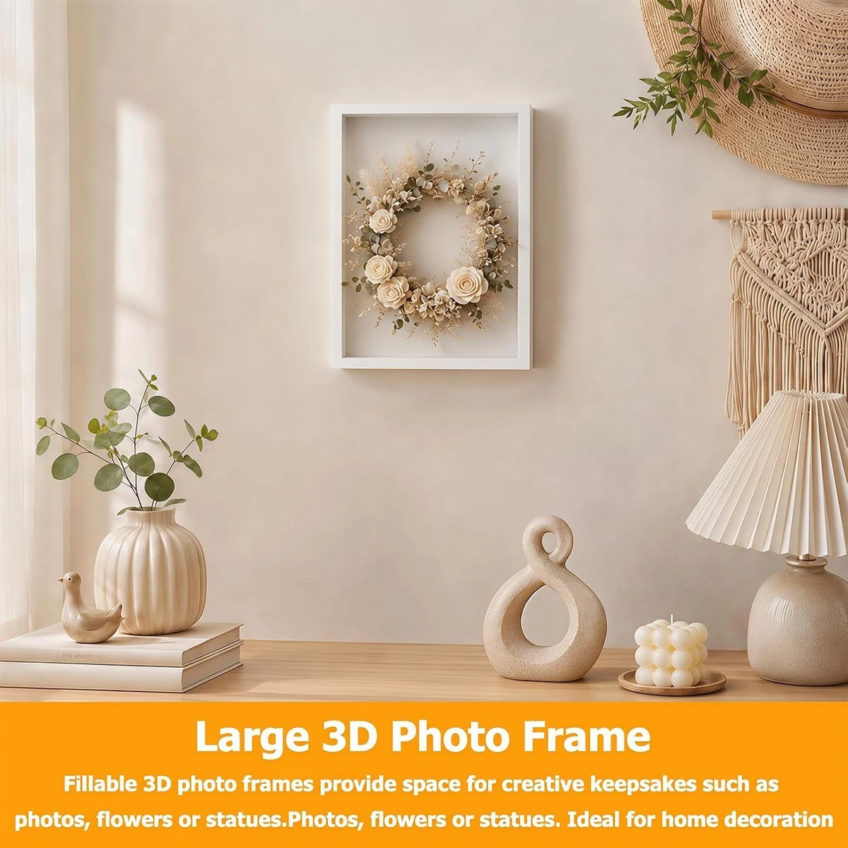 3D Bilderrahmen Weiß Holz Tief 21-29,7 cm für Objekte bis 3 cm DIY Geschenk