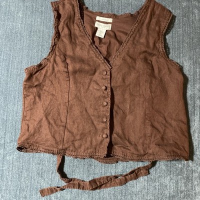 Laura Ashley Brown Top Sleeveless Linen Tie Back Size L