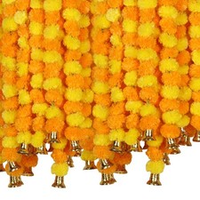 5 PC 4.5 Feet Long Strands Artificial Marigold Flowers with Bell Garland for ...