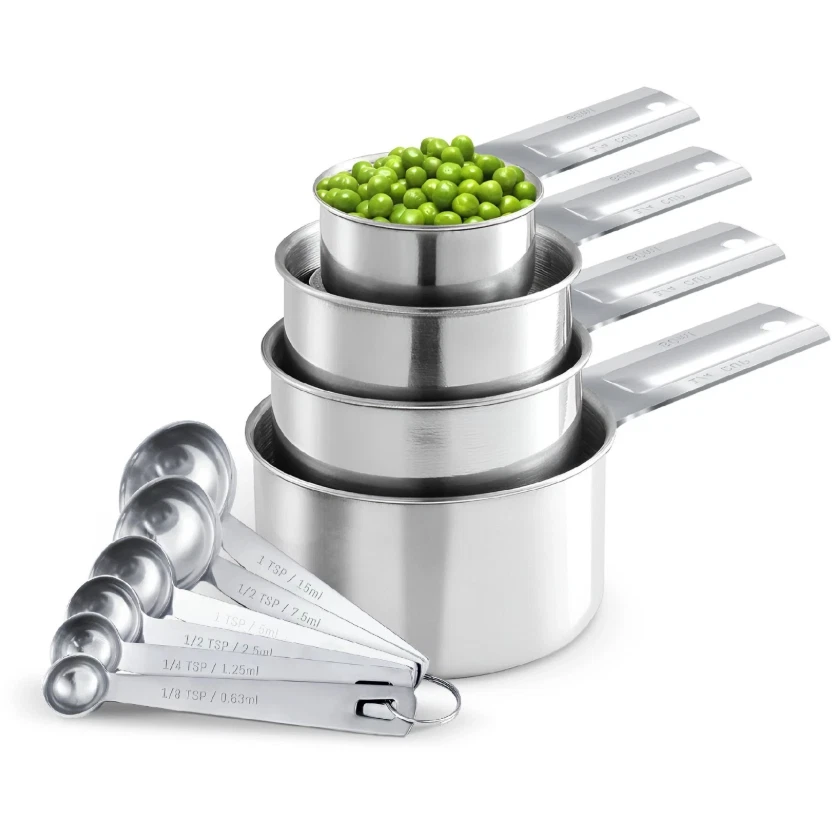 10-Set Stainless Steel Measuring Cups & Spoons – Kitchen Measuring Gadgets