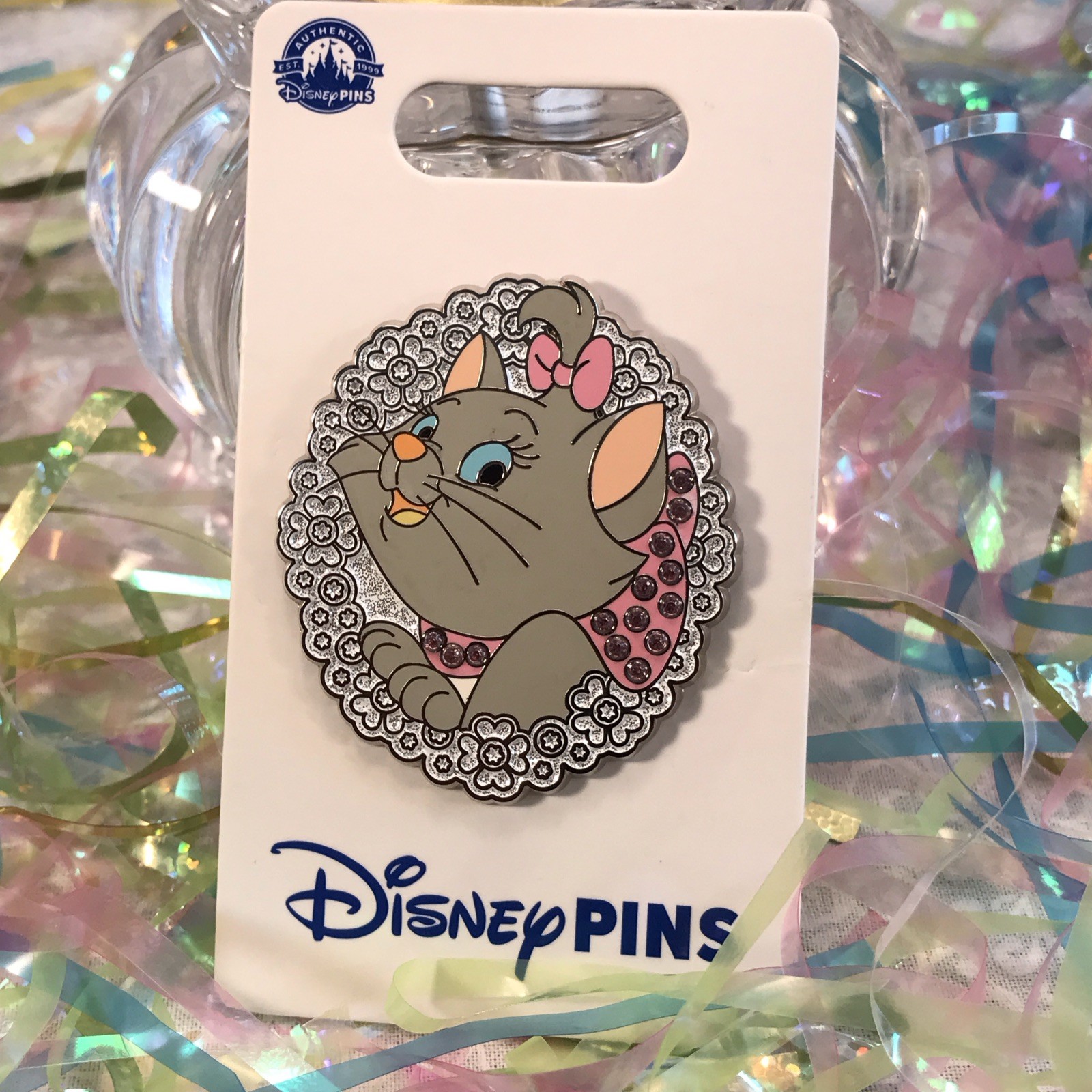 Disney Parks Aristocrats Marie Flowered Wreath Jeweled Bow Pin