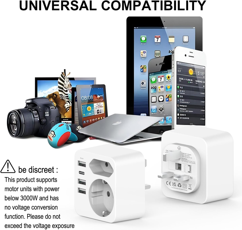 Adattatore Presa Inglese, Adattatore UK con Ricarica Rapida USB PD20W