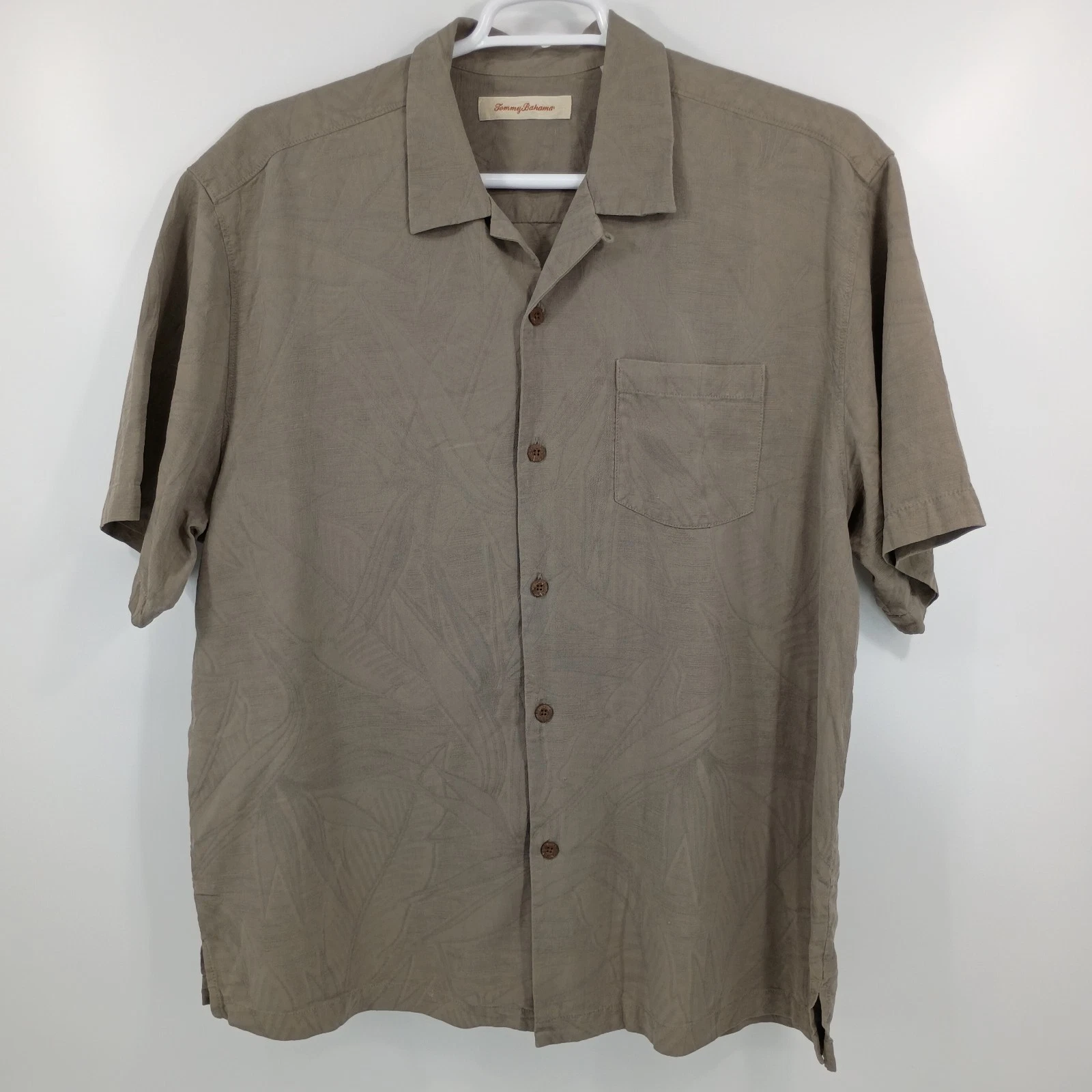Tommy Bahaman Mens XL Silk Button Up Shirt Brown Floral Pattern Short Sleeve
