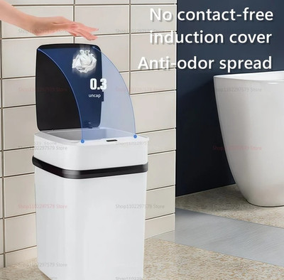 1pc 13L Smart Motion Sensor Trash Can   Auto Lid for Bathroom & Kitchen - NEW