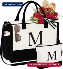 YOOLIFE Mothers Day Gifts - Initial Canvas Tote Bag  Makeup Bag, Birthday Gifts