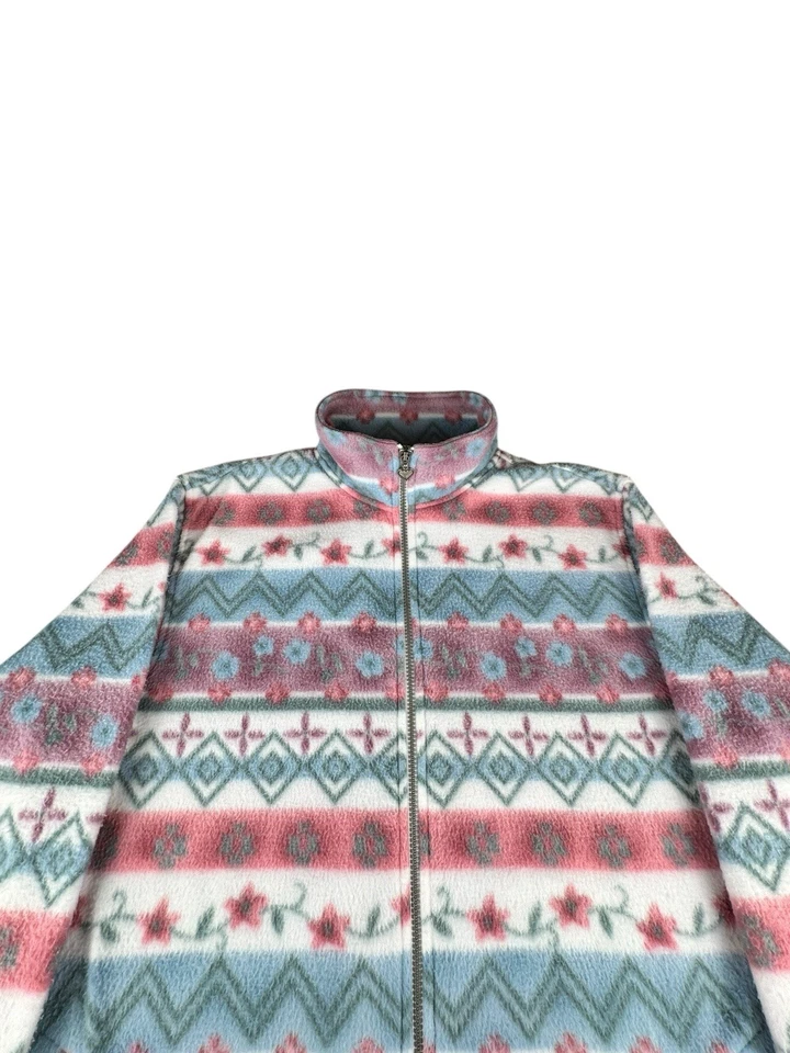 Vintage Alfred Dunner Pastel Floral Aztec Fleece Zip Up Jacket Women’s Sz Large - Image 4 of 4