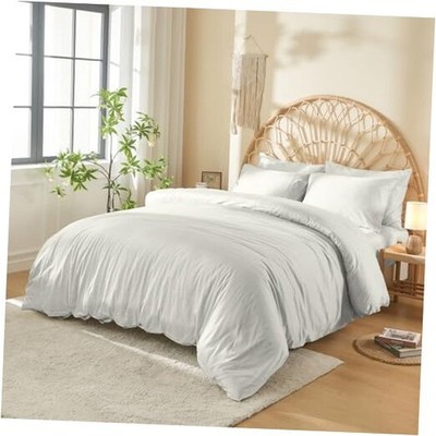DOZ 100% Long Staple Cotton Duvet Cover Set, Soft Sateen Weave, Smooth, 