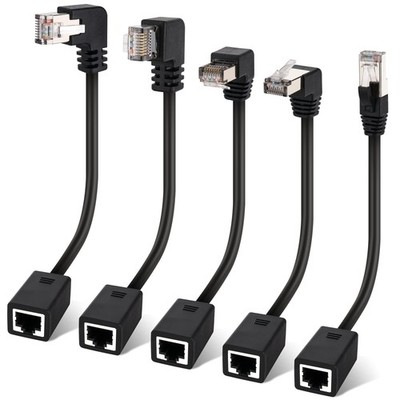 Cat 6 Ethernet Extension Cable 5 Pack，Multiple 0.6 Feet, Black 