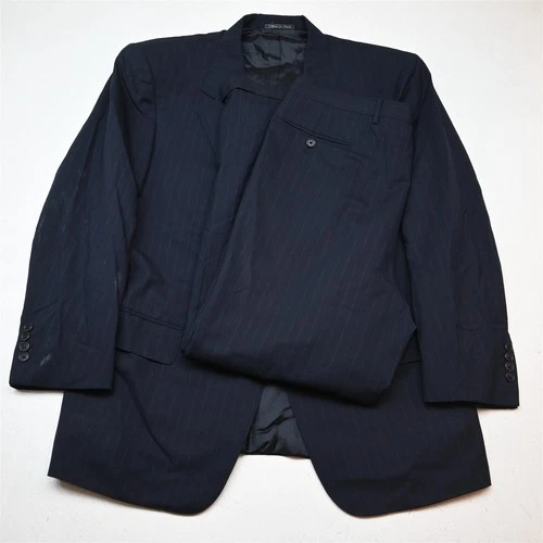 Corneliani 42R 34x30 Navy Blue Striped 100% Wool Italy Mens Jacket Pants Suit