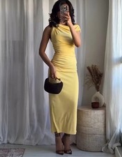 ZARA NEW WOMAN TWISTED ASYMMETRIC MIDI DRESS YELLOW SIZE XL 2477/262/300