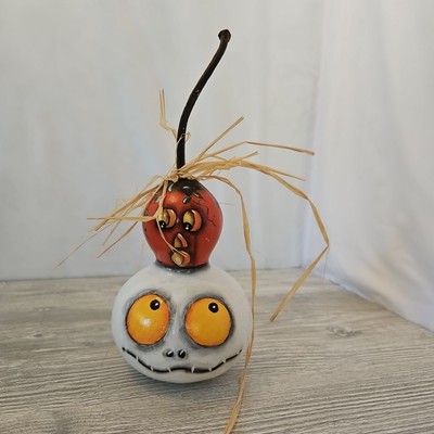 Halloween Fall Gourd Pumpkin Jack-O-Lantern Skeleton Hand Painted Decoration 
