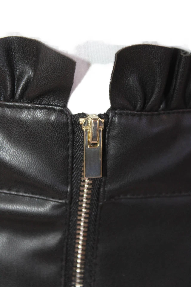 Zara Womens Vegan Leather Ruffle Detail Zip Back Skirt Black Size Medium - Image 4 of 4