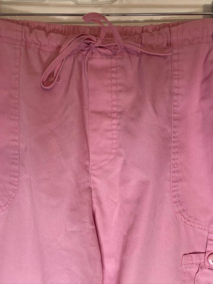 Calça cargo média com cordão rosa uniforme médico parte inferior esfoliante cruz branca - Imagem 4 de 4