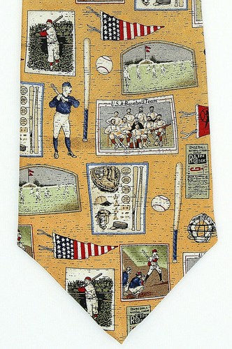 Baseball Nostalgia Men's Necktie Americana Series Bats Balls Tango Gold Neck Tie - Picture 2 of 2