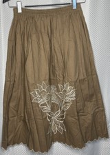 WOMEN'S ELASTIC WAIST EMBROIDERED SKIRT TAN FITS SIZE SMALL S