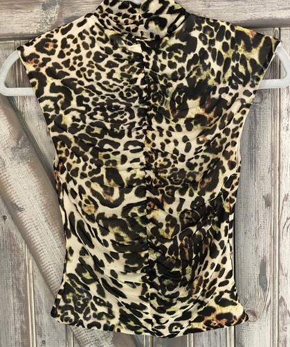 AFRM Jolie Ruched Funnel Neck Leopard Sleeveless Brown Cream XXS Nordstrom’s Top - Picture 8 of 15