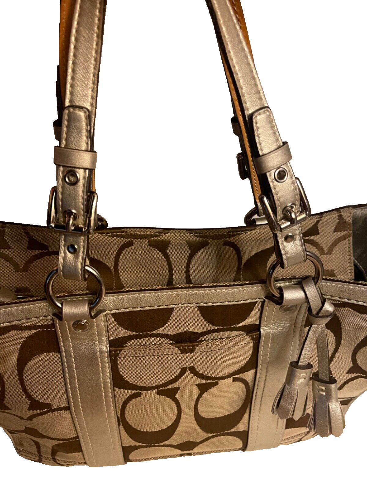 Coach handle/tote Handbag tan coach signature pat… - image 12