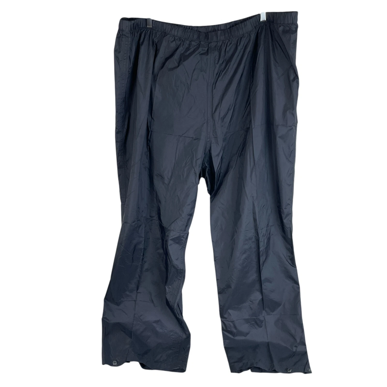 NEW Cabelas Mens Nylon Pack Rain Pants 4XL Regular Black Snap Ankles Drawstring