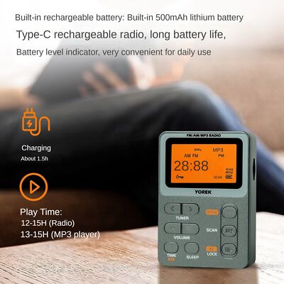 LCD Mini Digital AM/FM Radio Stereo Receiver USB Rechargeable W/3.5mm Earphones