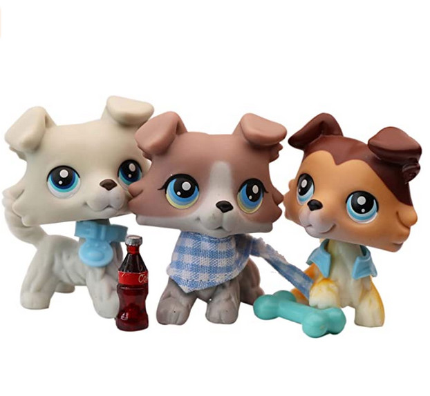 3x Pet Shop LPS Collie 363 67 58 Raised Paw Blue Eyes Dog Puppy