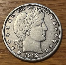 1912-d  Barber half dollar , VF, better date , nice coin