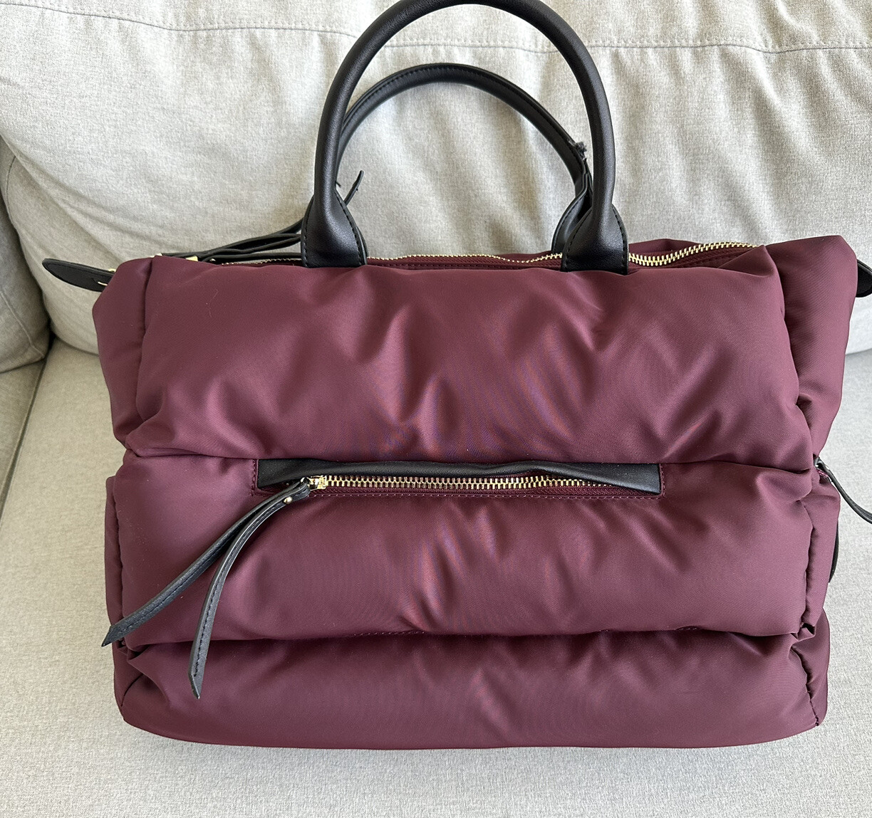 Adrienne Vittadini Quilted Puffy Duffel Bag Purple Weekender AVD2292