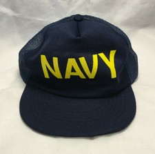 Vintage Blue Navy Made In USA Mesh Snapback Mens Baseball Trucker Hat Cap