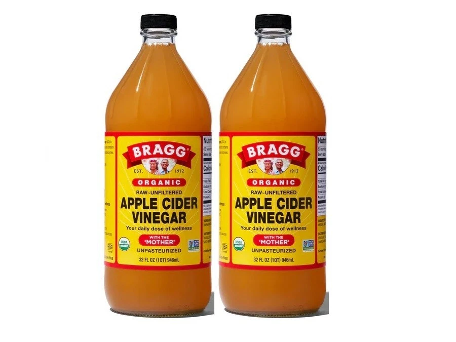 2 x BRAGG Organic Apple Cider Vinegar w/h The Mother 32floz 946ml- Double Pack