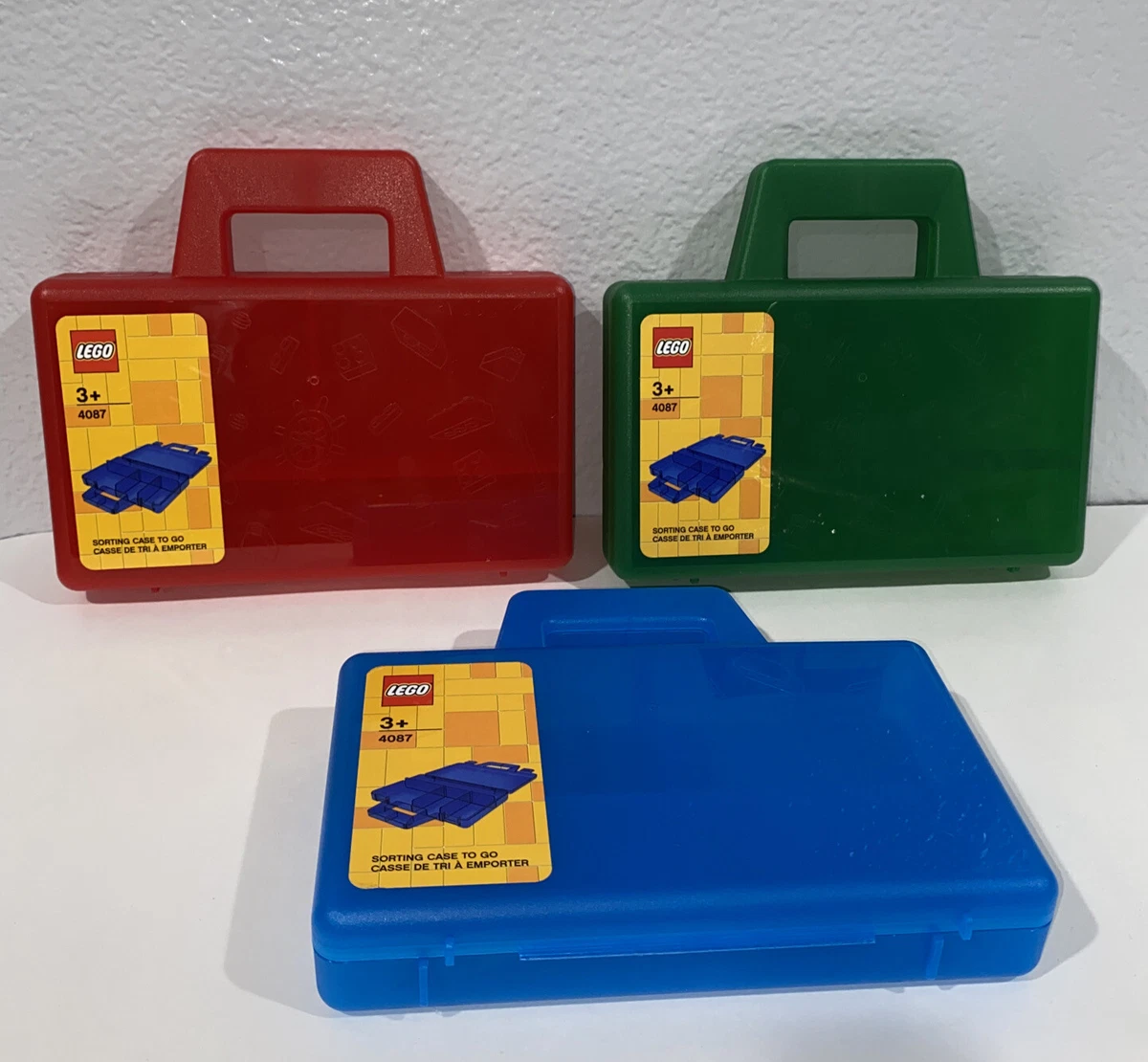 Lot of 3 LEGO Sorting Box to Go Travel Case Organizing Dividers Green Red  Blue