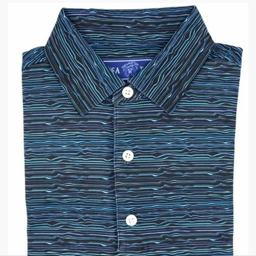 USA Palm Pique Stretch Polo Night Tide Short Sleeve Shirt L - Picture 3 of 10