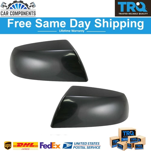 TRQ Mirror Caps Covers Smooth Black Set For 2007-13 Toyota Sequoia Tundra Pickup