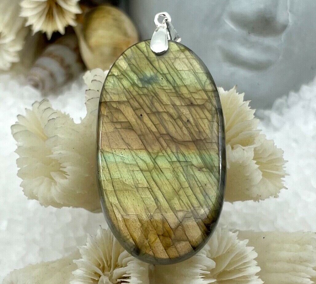 Pendentif labradorite bleue pierre naturelle 54 cts et bélière argent 925 pour lithothérapie