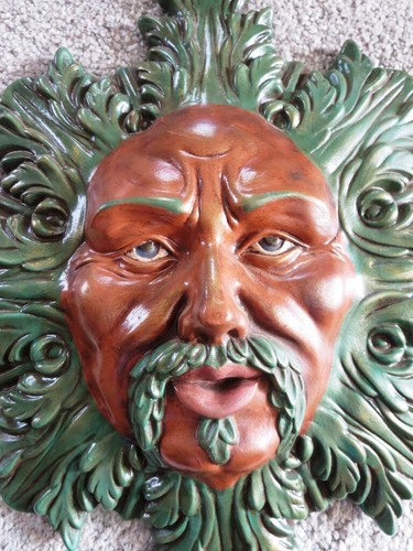 Ceramic Clay Face Wall Mask, Leaf Man, Handmade Nature Face Hanging - 第 4/6 張圖片