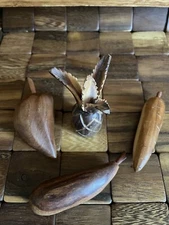 Vintage Carved Wood Fruit And Vegetable Set Of Four