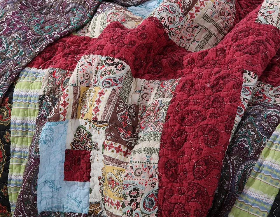 COLORADO LODGE 3pc King * QUILT SET : FARMHOUSE JAXSON LOG CABIN PATCH RED BROWN - Image 3 of 4