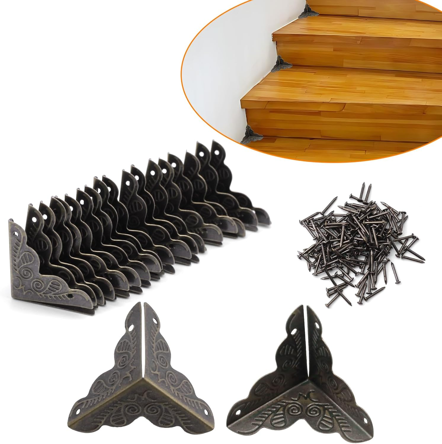 36 PCS Stair Dust Inner Corners for Wooden Steps, 35Mm Antique Decorative Corner