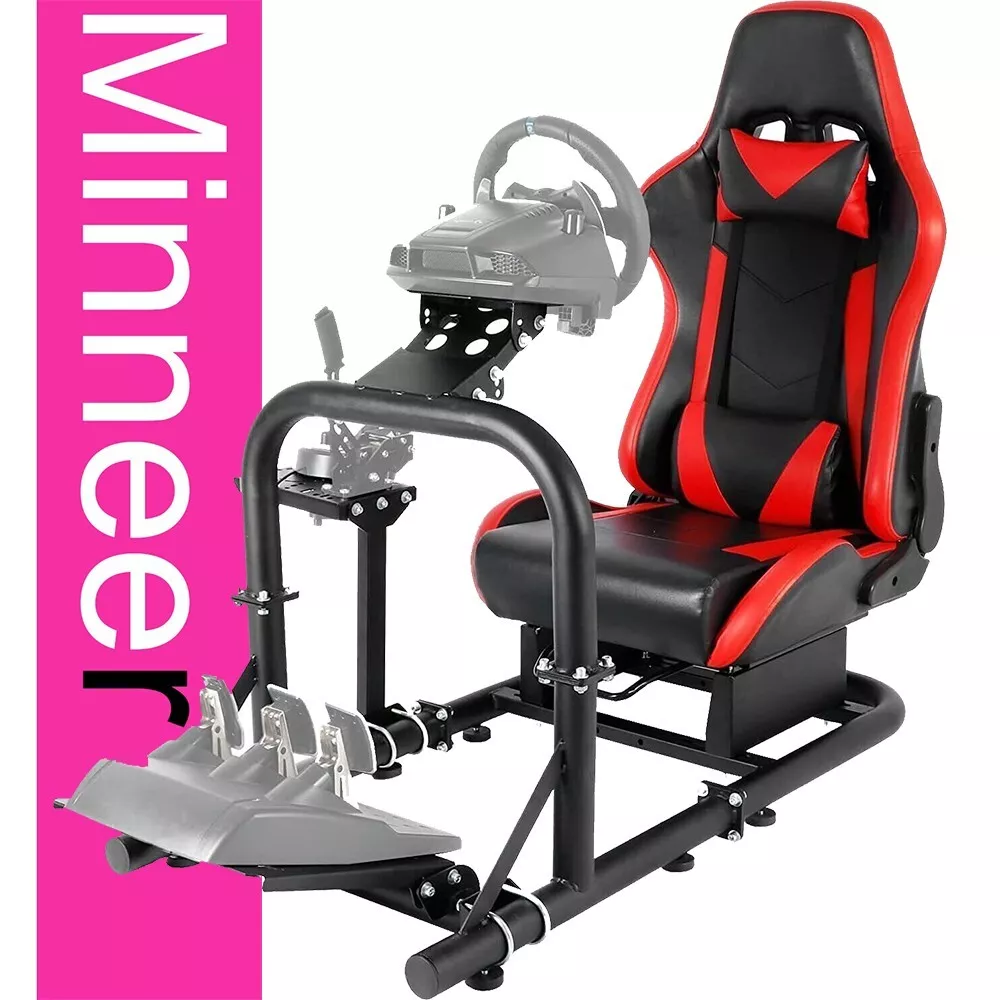 Minneer Simulator Driving Cockpit with Racing Black Seat Compatible with Logitech  G27/G29/G920/G923,Wheel and Pedals Not Include 