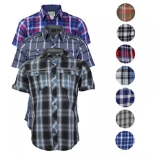 Overdrive Men's Cotton Plaid Button Up Casual Short Sleeve Slim Fit Dress Shirt