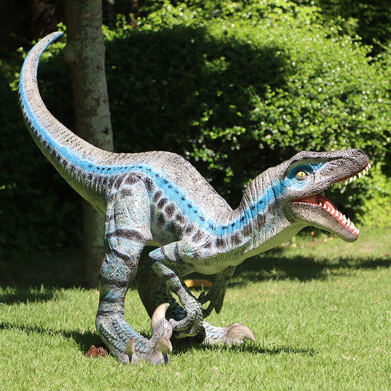 Blue Velociraptor Baby Dinosaur Life Size Resin Statue Jurassic Display