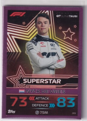 Topps F1 Turbo Attax 2023 Formel 1 Karte Nr. 289 Nyck De Vries Pink Parallel