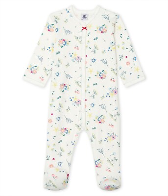 PETIT BATEAU Strampler creme mit Alloverprint Blumen bunt Grössen  3 - 18 Monate